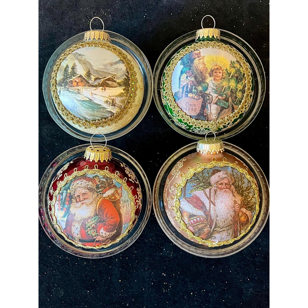 Krebs Glass Christmas Ornaments Lot 4 Santa Victorian 1998 1999 2000 2009